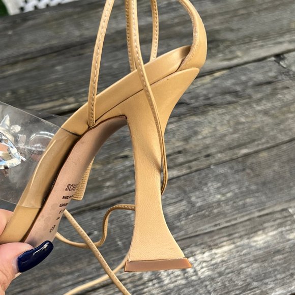 SCHUTZ Crystal Rhinestone Embellished Strappy Heels Nude Tan 6.5 - Picture 9 of 14